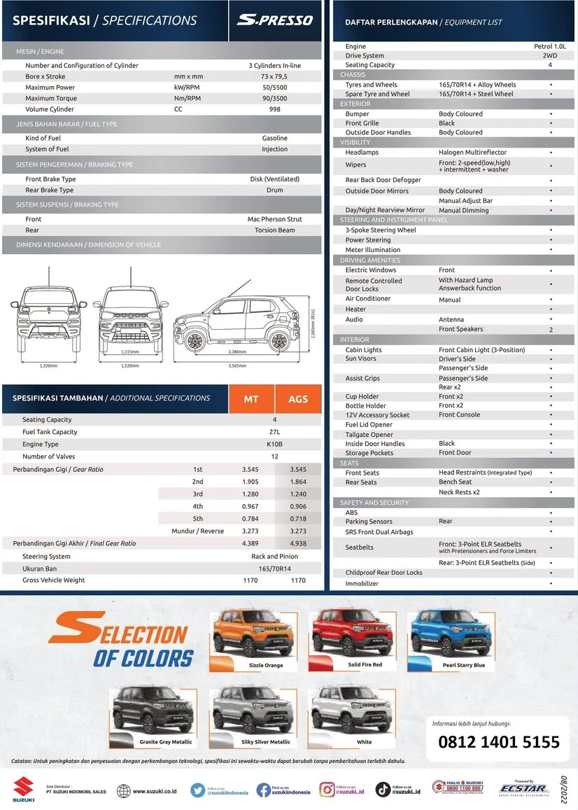 Spesifikasi Suzuki S-Presso